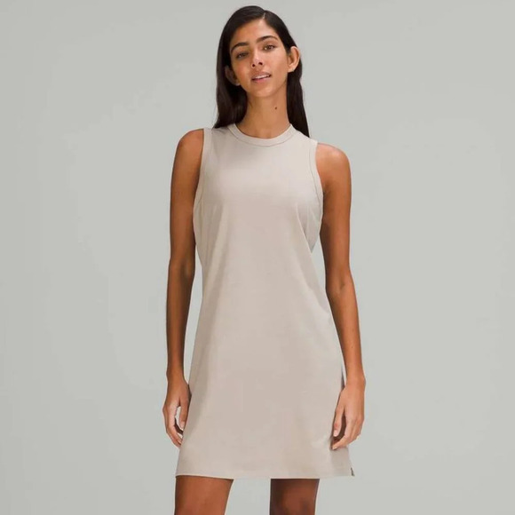 lululemon athletica Dresses & Skirts - Lululemon Classic Fit  Cotton Blend Sleeveless Dress Beige Raw Linen Size 4